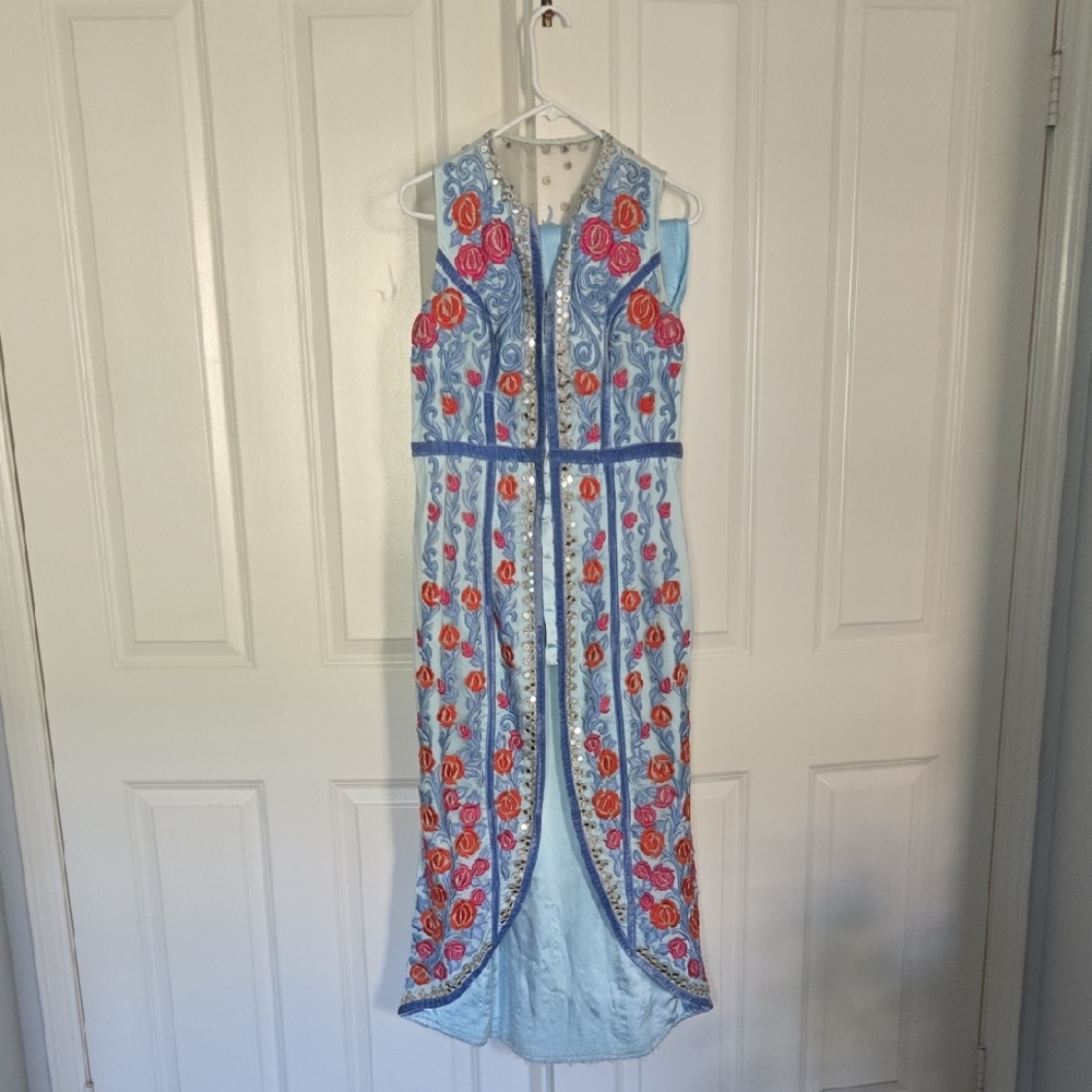 Floral Embroidered Blue Kurta And Pant